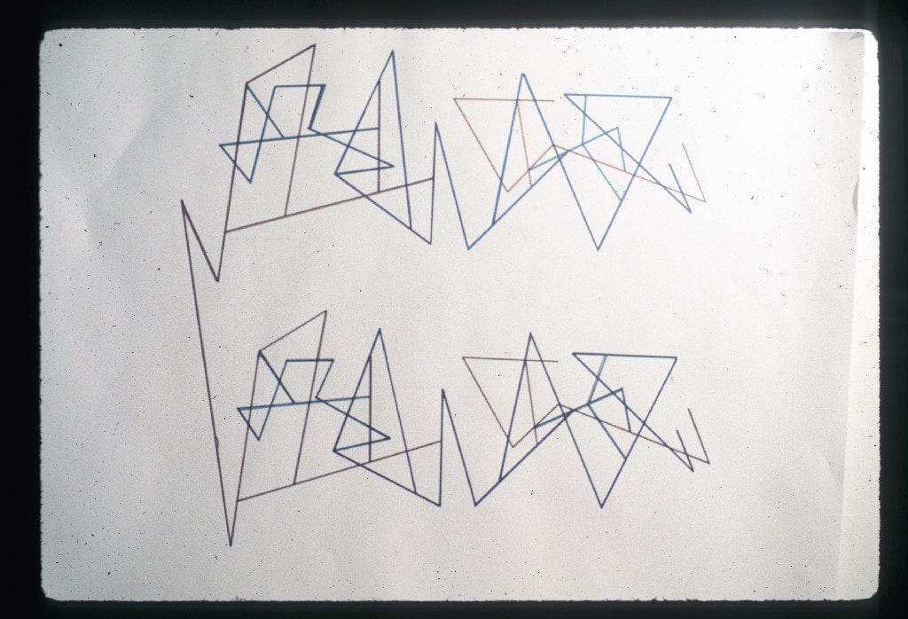 A drawing of two lines with different shapes
