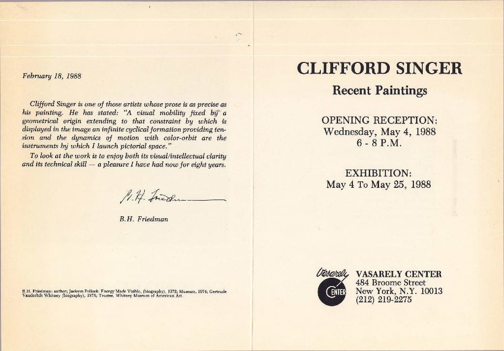 A card with the name of clifford sinclair and an exhibition date.