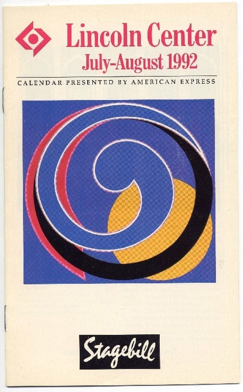 A blue and yellow spiral design on the cover of an american express calendar.