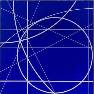 A blue background with white lines and circles.