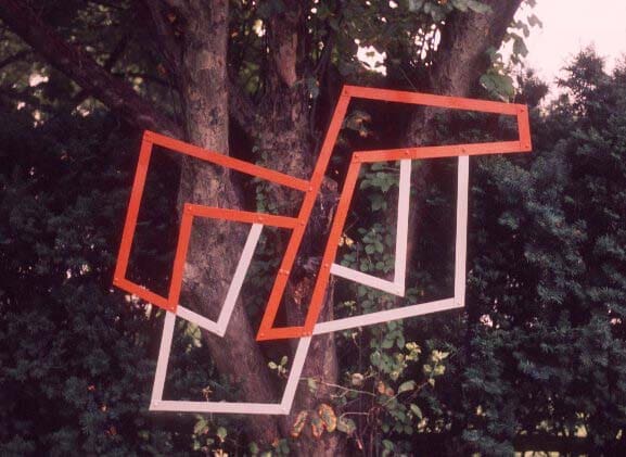 Clifford Singer, Laws of Form, 1973©, cut steel, bolts, sand, enamel, approx. 48 x 60 inches Influenced by G. Spencer Brown's book, Laws of Form, published 1969. Photograph: Clifford Singer, New York