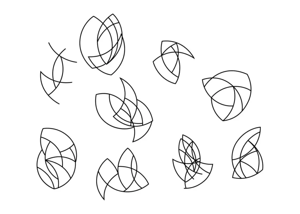 Abstract geometric line shapes on white background.