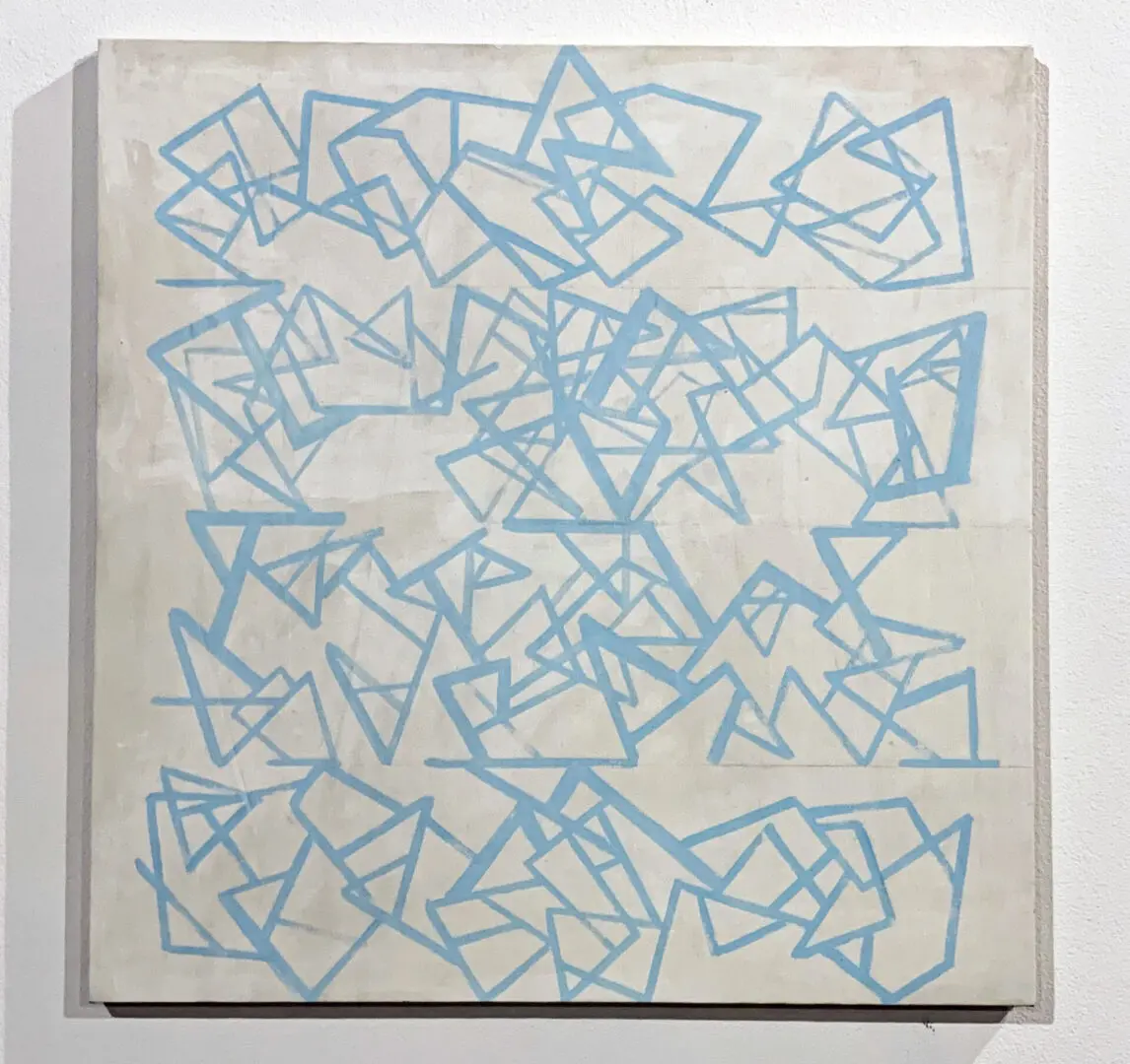 Geometrical Clouds. First Painting done in NYC.  Jan. 1977. Acrylic on Canvas. 47.5 x 50 inches