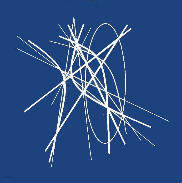 A blue background with white lines and circles.