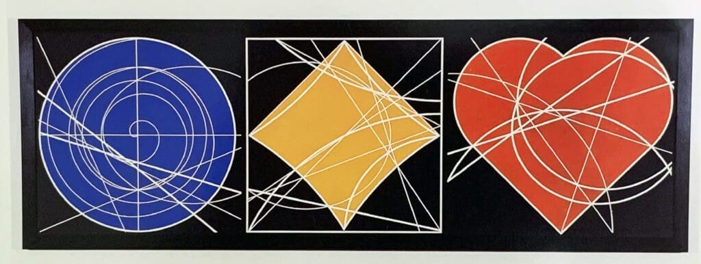 Clifford Singer. The Geometry of the Circle Square & Heart. 1995. Acrylic on Plexiglas. 34 x 96 inches.