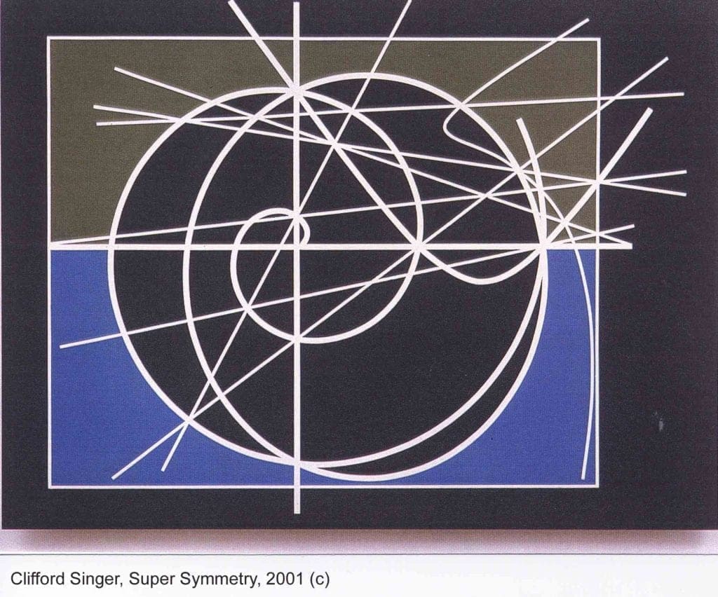 A painting of a circle with lines on it.