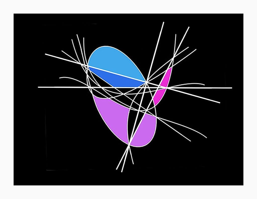 A blue and purple abstract with white lines on the bottom.
