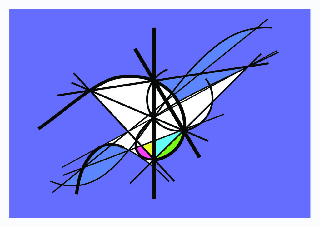 A drawing of a white triangle with black lines on it.