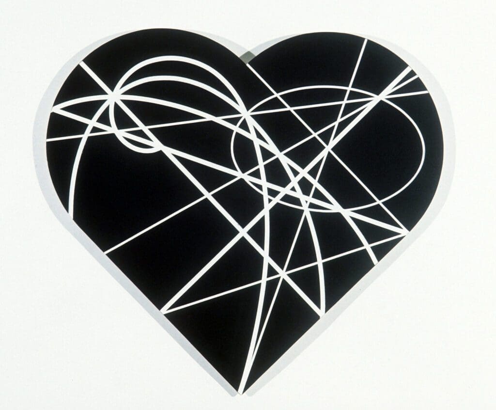 Modern black heart filled with angular white curves