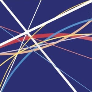 A blue background with colorful lines in the middle.