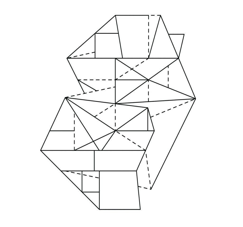 A drawing of a geometric shape with lines drawn on it.