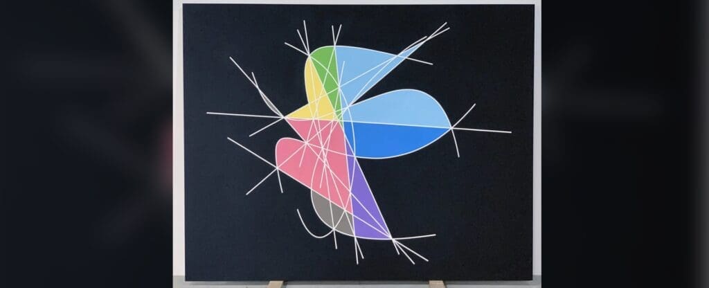 Symmetric pastel shapes divided by white strokes