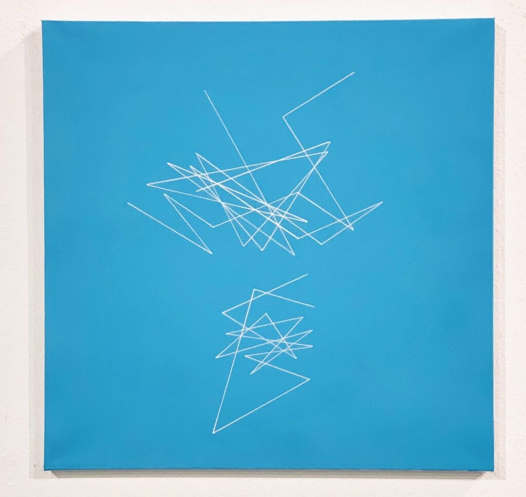 Sky blue canvas with two white line clusters