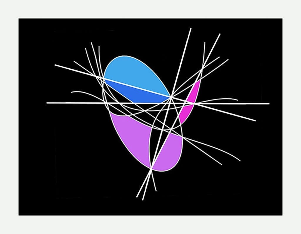 A blue and purple object with white lines on it.