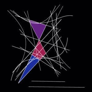 A drawing of a purple and blue triangle with white lines.