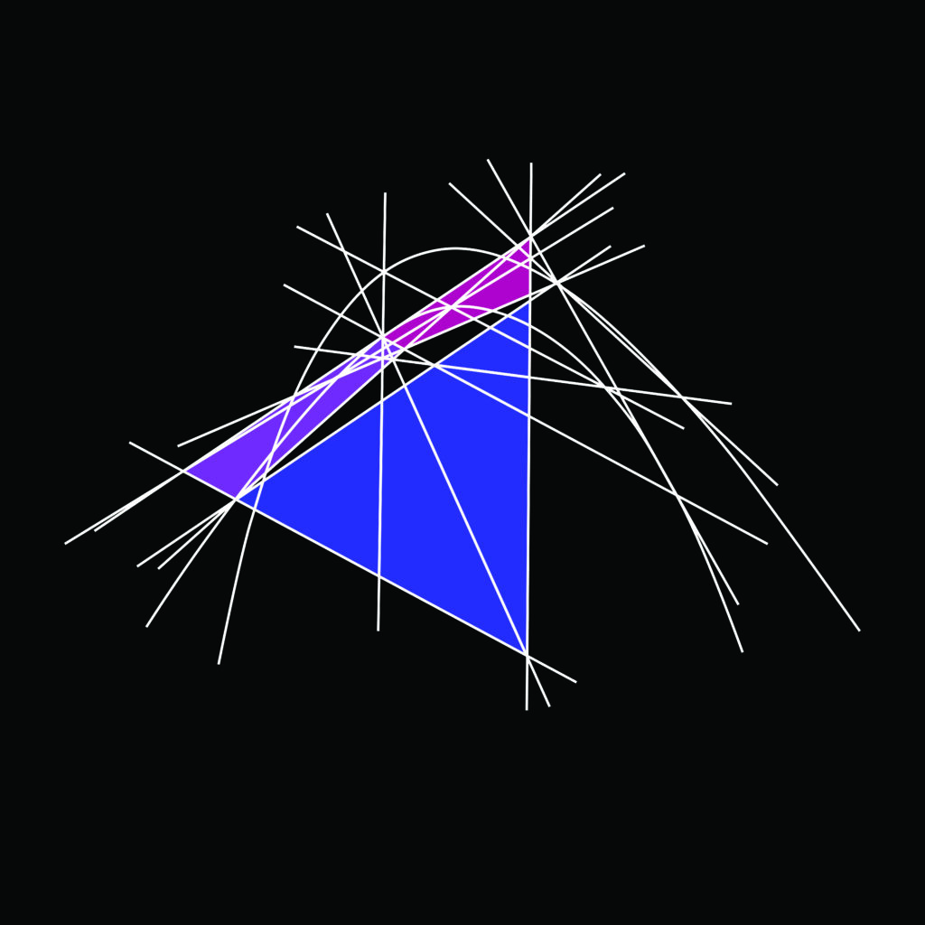 A blue triangle with white lines on it