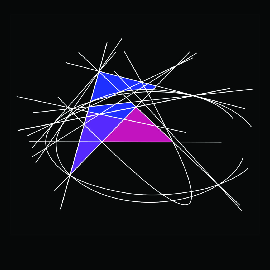 A purple and blue triangle with white lines around it.