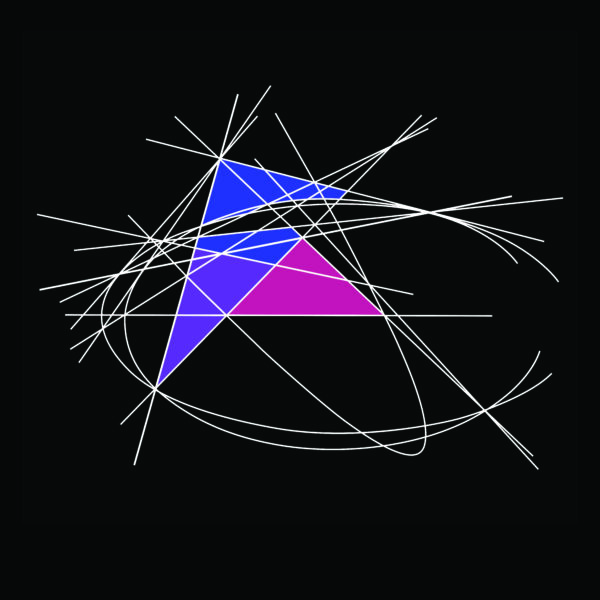 A purple and blue triangle with white lines around it.