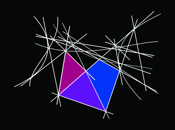 A purple and blue square with white lines coming out of it.