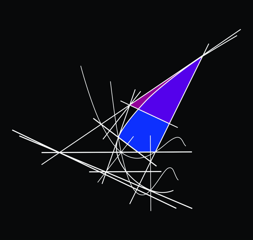 A blue triangle is shown in the middle of some lines.