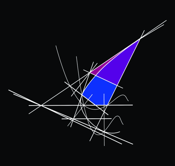 A blue triangle is shown in the middle of some lines.