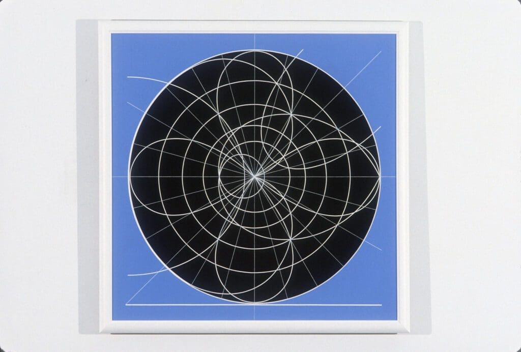 A black and white picture of a circle with lines drawn on it.