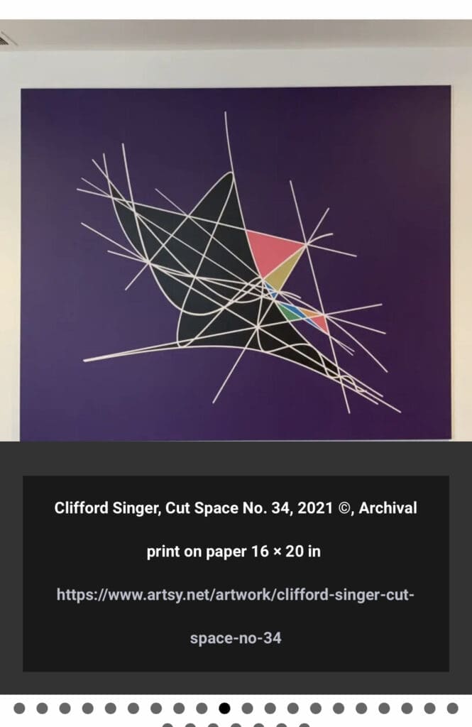 Abstract geometric art with intersecting lines and colorful shapes on black background.