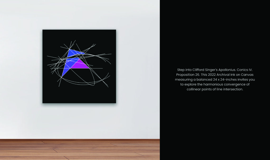 Abstract geometric art with vibrant blue and purple shapes on black.