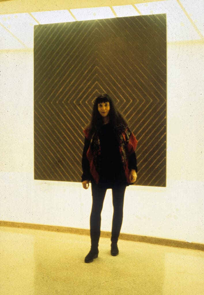 Jill in front of Jill by Frank Stella at the Guggenheim. 1996.  Ektachrome slide film 