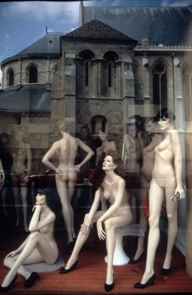 Mannequins with Church. Paris. 1995.  Ektachrome slide film.   