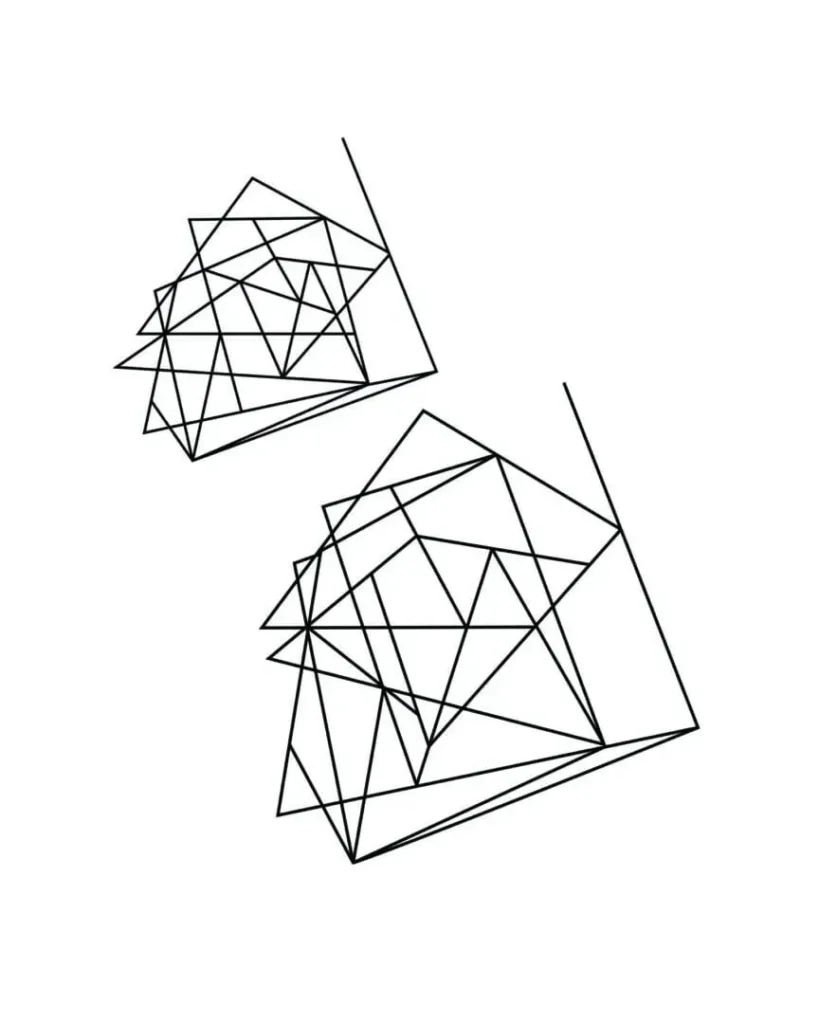 Two overlapping angular wireframe polygon clusters