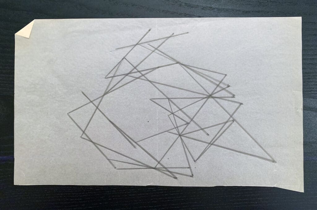 Abstract geometric sketch with overlapping angular lines.
