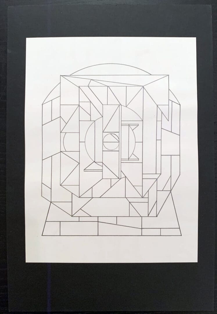 Linear Drawing. Study for Shaped Painting.  1973. Pencil on Paper Mounted. 15 x 10 inches  