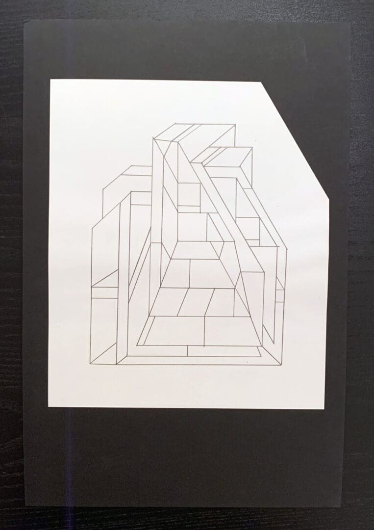 Linear Drawing. Study for Shaped Painting.  1973. Pencil on Paper Mounted. 15 x 10 inches  