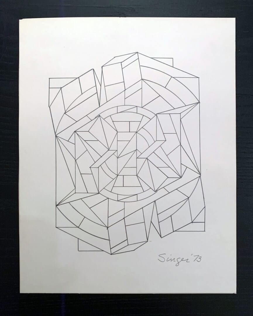 Linear Drawing. Study for Shaped Painting.  1973. Pencil on Paper Mounted. 15 x 10 inches  