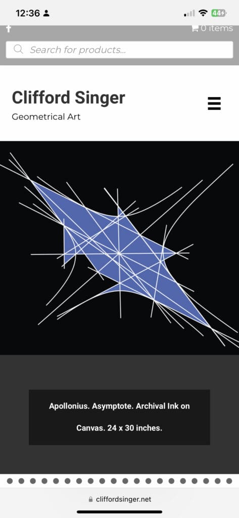Abstract geometric art with intersecting lines and a blue diamond shape.