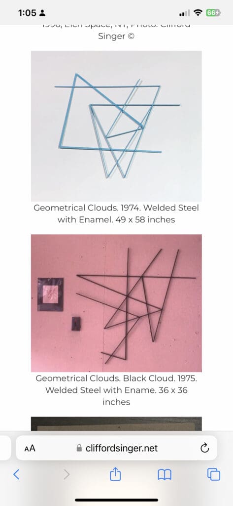 Abstract geometric steel wall sculpture titled 'Geometrical Clouds' by Ehrhart.