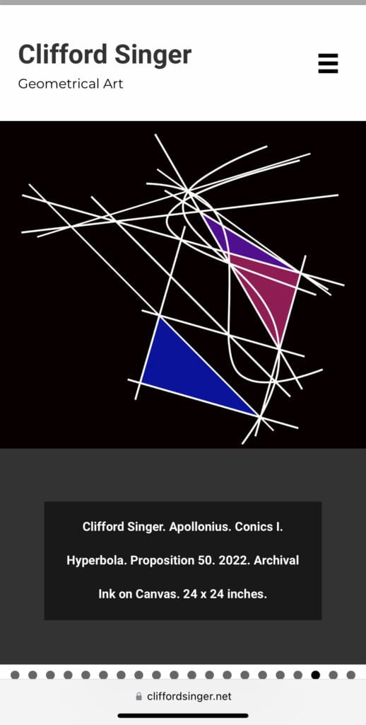 Mobile webpage showing geometric art and title