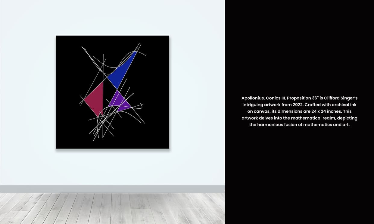 <b>Clifford Singer.</b><br> Apollonius Conics III. 2022. Archival Ink on Canvas. 24 x 24 inches<br><br>