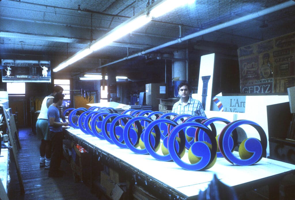 Lincoln Center. Jupiter Series. 1991. Silkscreen on Sintra on Hand Painted Lathed Wood. Assembled and Glued by Clifford Singer at Charles Cardinale Printmaking Studio 
