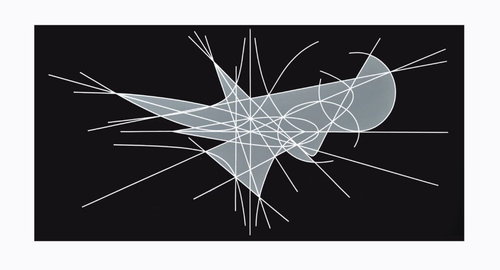 Gray conic region crossed by radial white lines