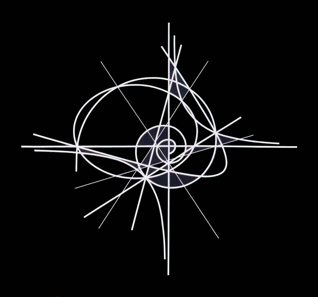 Central starburst of arcs and radiating lines