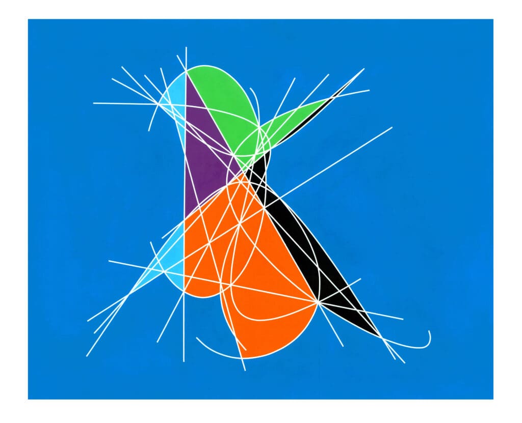 Abstract shapes with colorful geometric design.