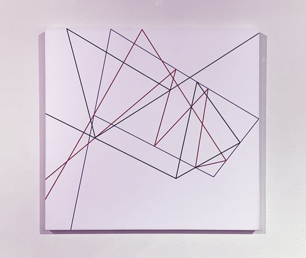 Abstract geometric lines on white canvas.