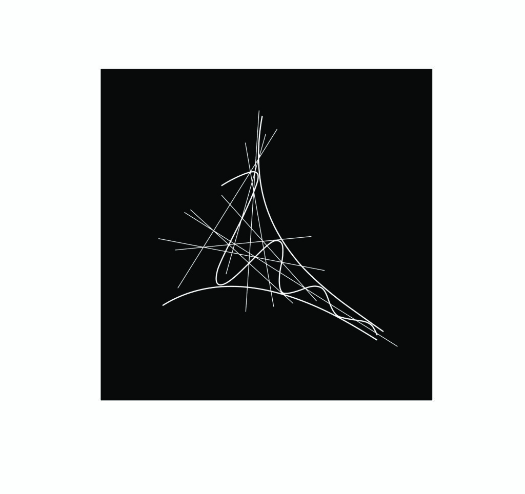 Curved base with crisscrossed white filaments