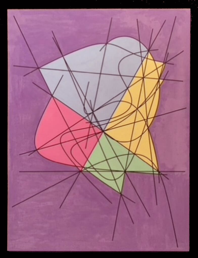 Yellow, pink, green segments divided by black lines