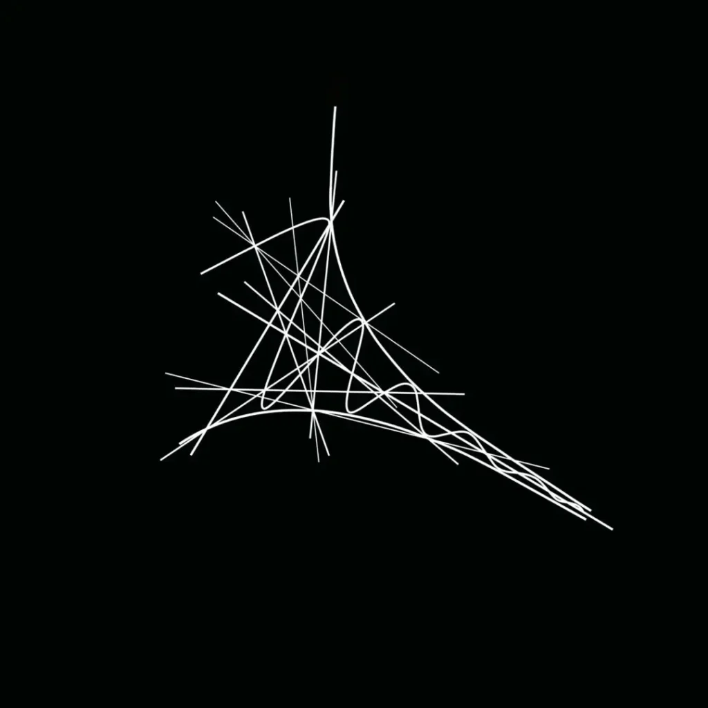 Triangular web of curved and straight strokes