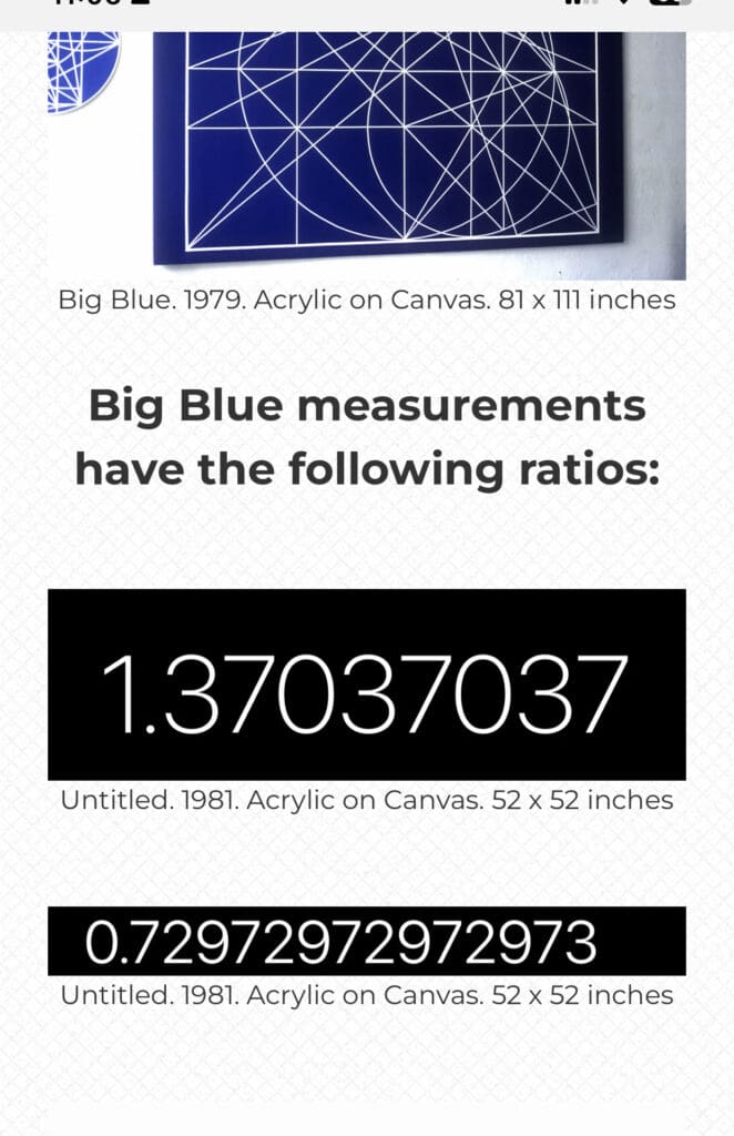 Geometric art with measurements and ratios displayed.