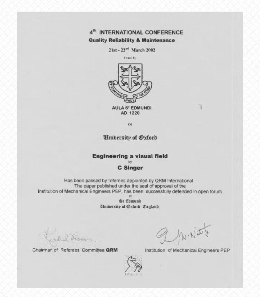 Conference certificate from the University of Oxford.