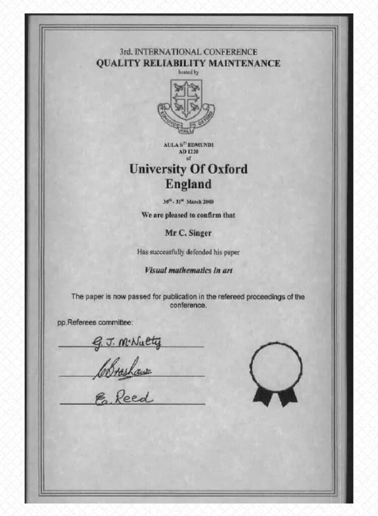 Certificate of paper acceptance, University of Oxford.